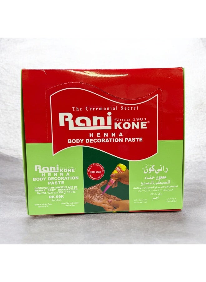Rani Kone Henna Body Decoration Paste RK-99K Reddish 30grams Cone (Pack of 12) - Image 1